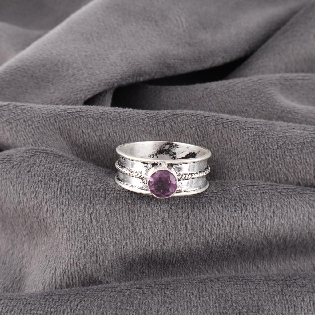 Wunderschöner afrikanischer Amethyst Edelstein Silberschmuck, Handgefertigter erstaunlicher Silberring, 925 Sterlingsilberring, Geschenk für Katholiken