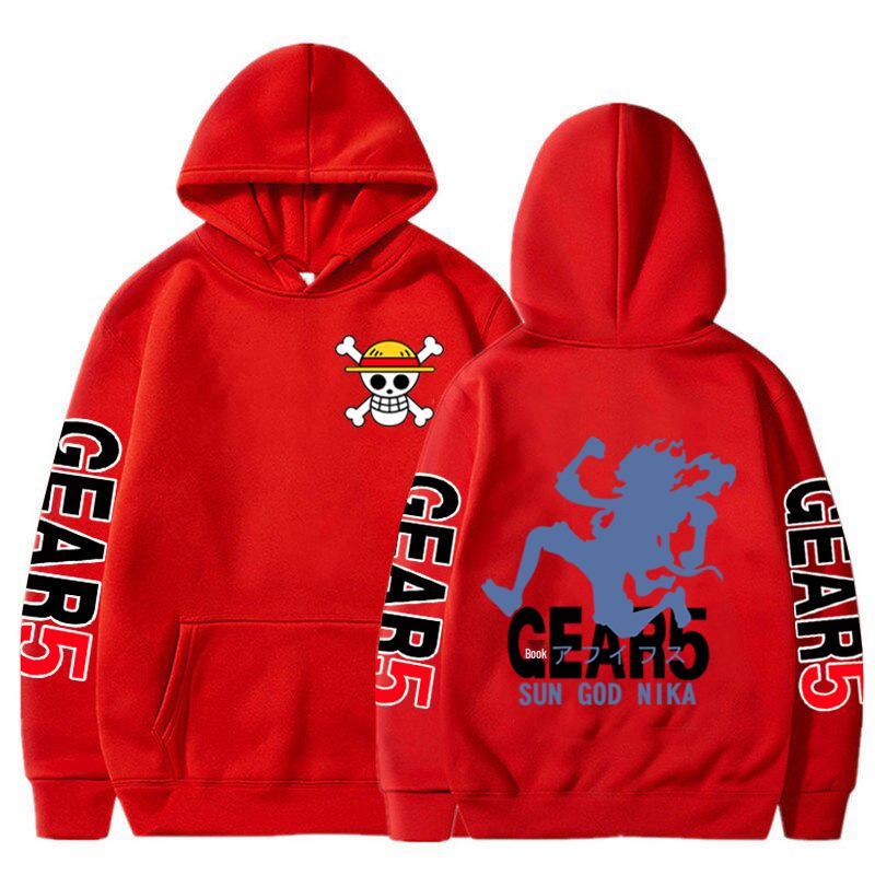 One Piece Anime Luffy Print Fleece Hoodie – Long-Sleeve, Five-Speed