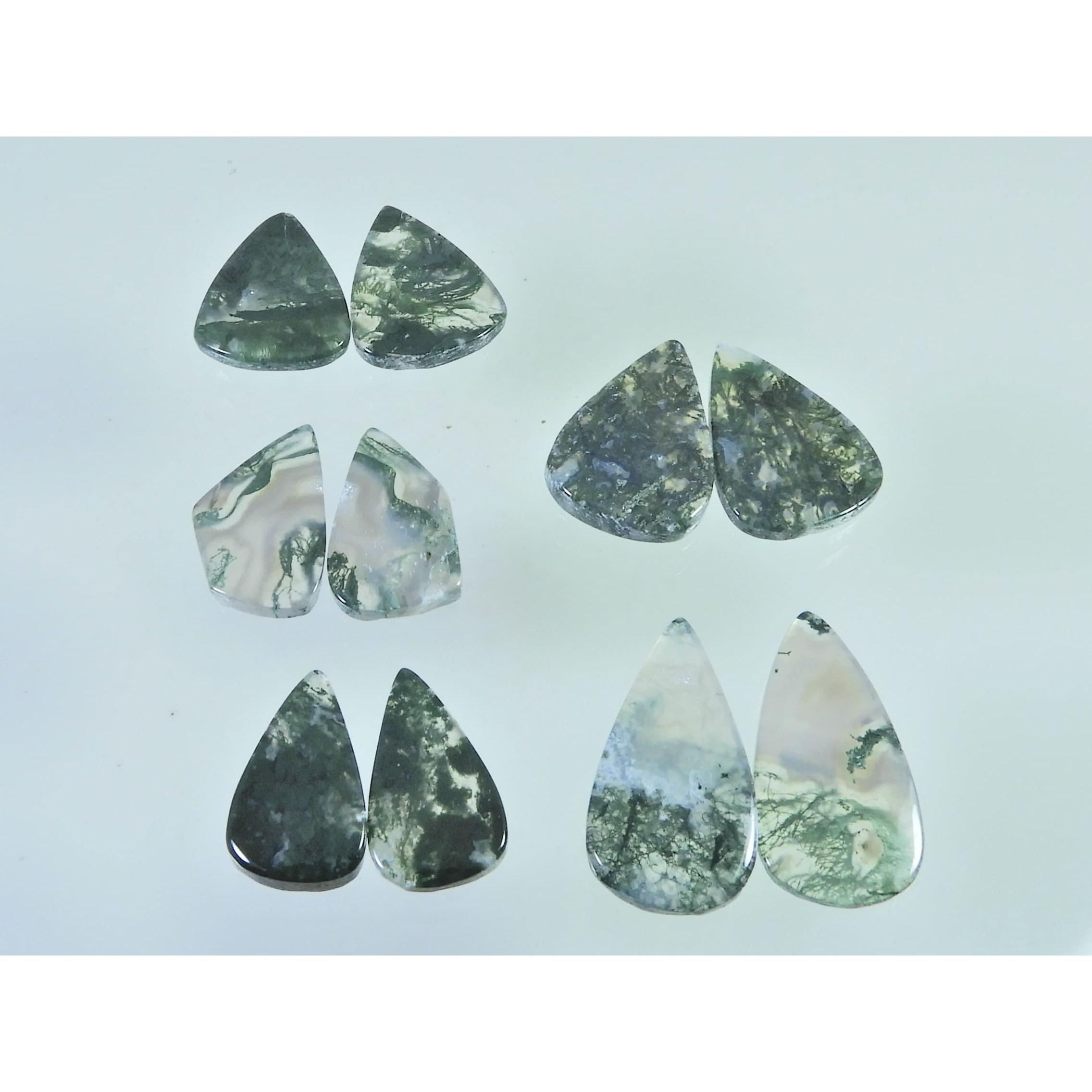107Cts. Natural Moss Agate Matched Pair Pear Cabochon Gemstone 05 Pair Lot C-2281