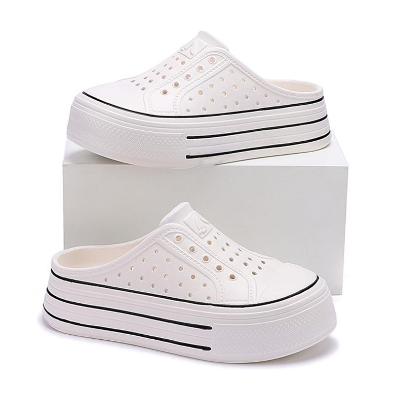 Rainbow hole shoes women's summer heightening thick-soled hole shoes hollow round head breathable soft sole outer wear beach half drag
