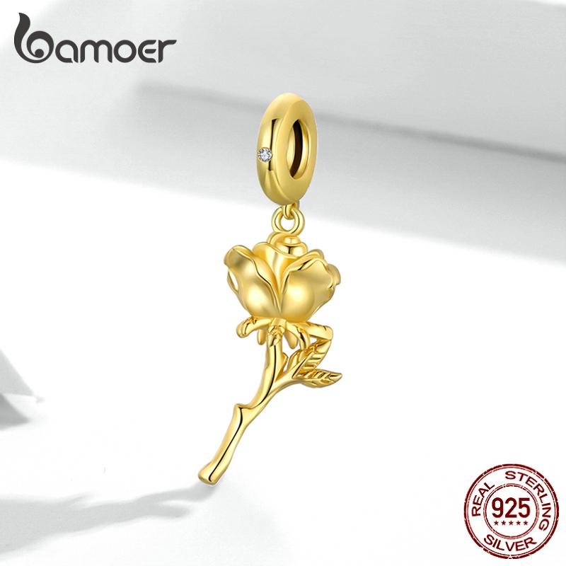 

BAMOER 3D кулон із квіткою троянди Шарм із стерлінгового срібла 925 проби з рожевого золота для браслета Bijoux B