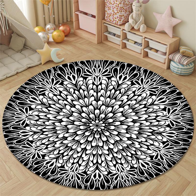 Boho Round Stained Glass Multicolor Floor Rug, Non-Slip Floor Mat for Dining Room