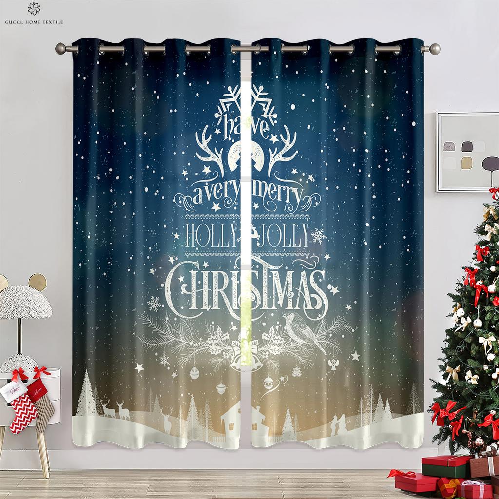 Frohe Weihnachten Schneemann Ball 3D gedruckt Vorhang Schlafzimmer Restaurant Festival Party Dekoration Vorhang Geschenk 2 Stücke