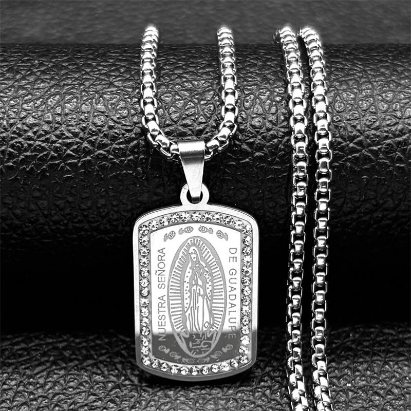Catholic Our Lady of Guadalupe Pendant Necklace for Women Men Stainless Steel Gold Color Virgin Mary Medal Chain Jewelry