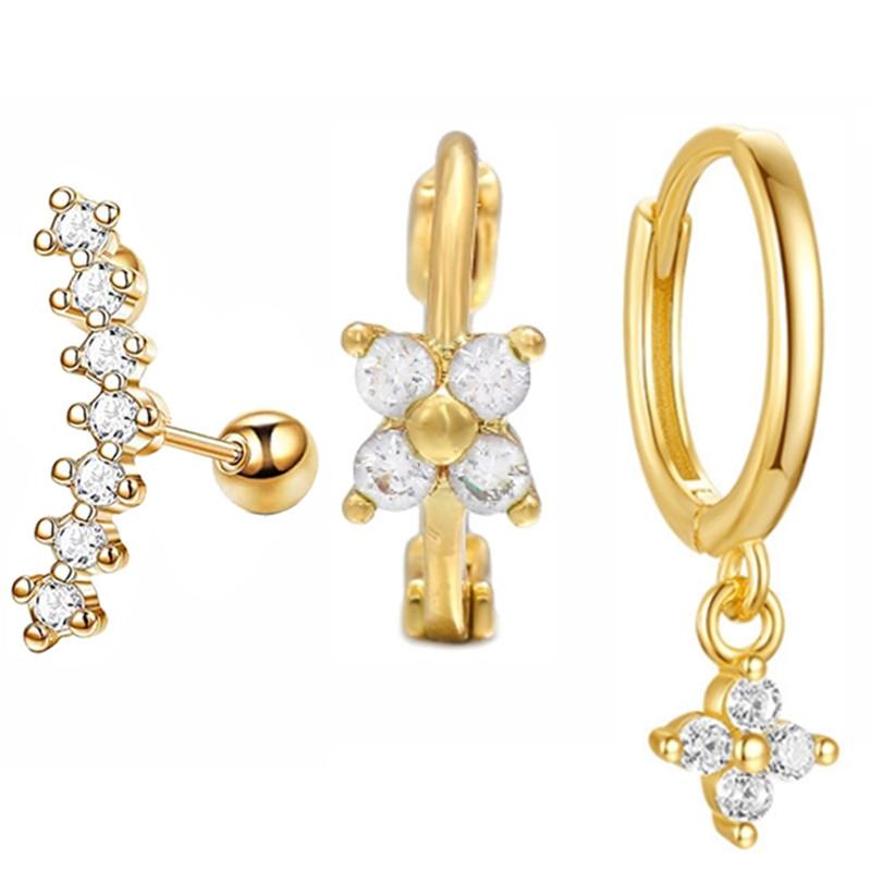 New Design Stainless Steel Cubic Zirconia Chain Hoop Earring For Women Star Moon Pendant Cartilage Earring Piercing Jewelry