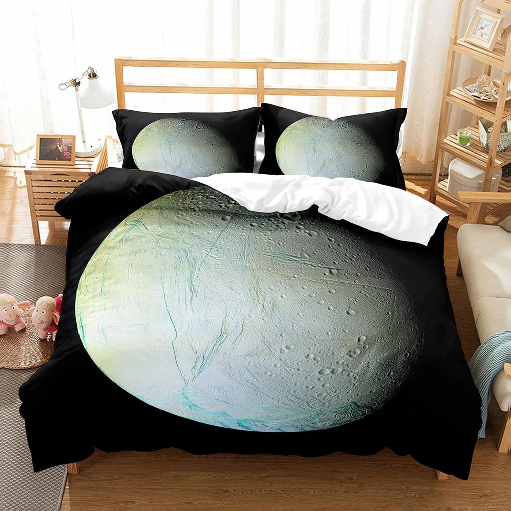 Comforter Enceladus Planet King Queen Solar System Bedding Set Rotate Universe Space Polyester Comforter