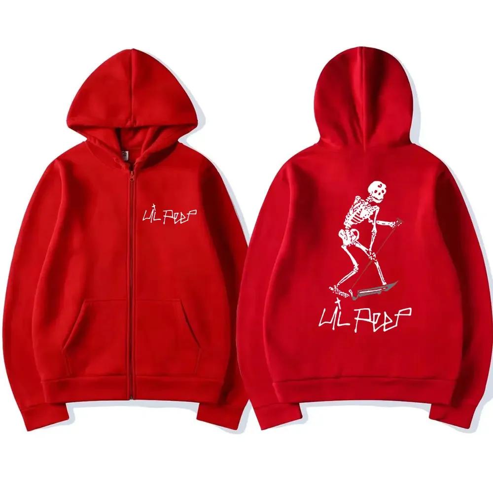 Rapper Lil Peep Same Style Skeleton Print Zip Up Hoodie Men Women Fashion Gothic Oversized Cardigan Streetwear Jackets