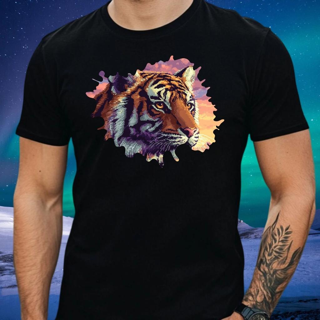 T-Shirt Herren Tiger Pixel Art Motiv Baumwolle Größe S bis 5XL
