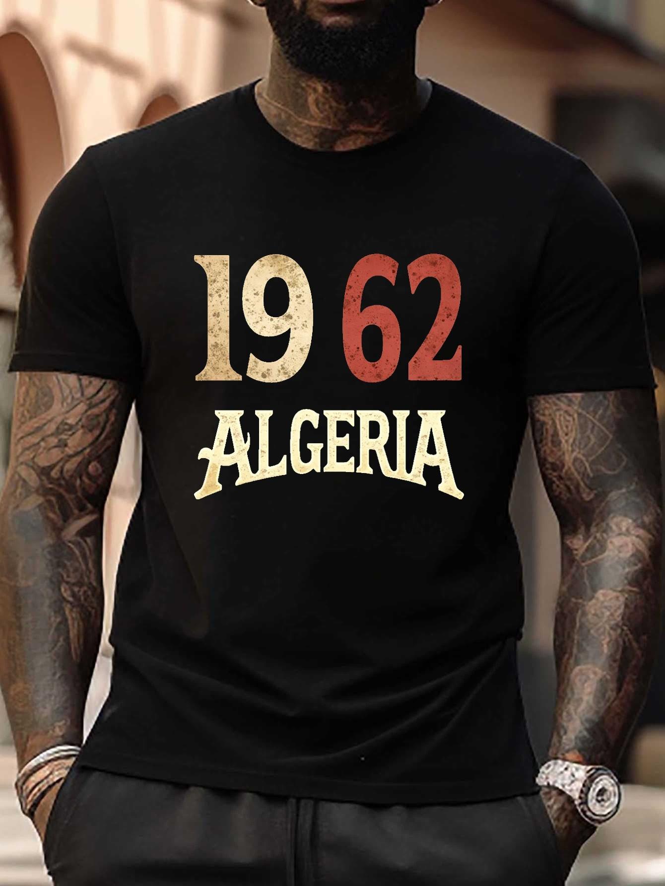 

Plus Size Vintage 1962 Algeria Graphic T-shirt - Distressed Golden & Red Geometric Print M
