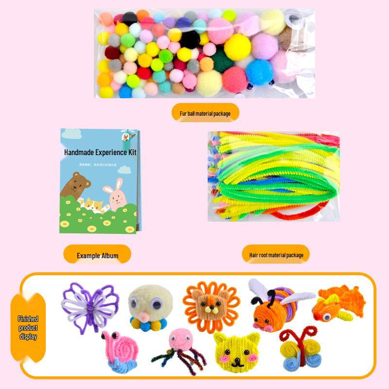 International Kindergarten DIY Kit: Chenille Stems, Pompoms & Non-Woven Fabric for Handmade Art Projects