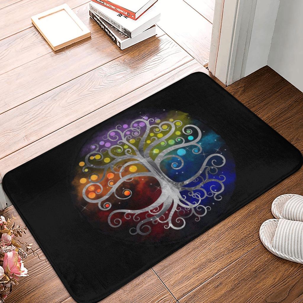 Norse Tree Of Life Printed Flannel Door Mat Viking Rune Design Soft Absorbent Rug For Home Decor Gift Idea