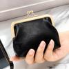 Retro Leather Mini Coin Purse with Gold Clip - Large Capacity