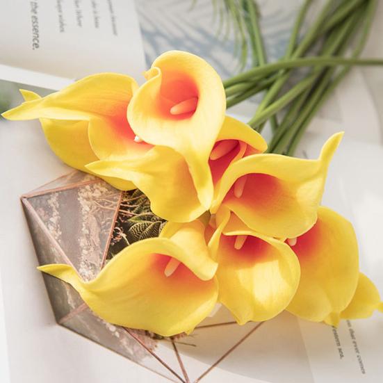 6Pcs Artificial Common Callalily Realistic Fake Flower Branch Home Office Wedding Party Indoor Outdoor Faux Bloom Plants Decoration