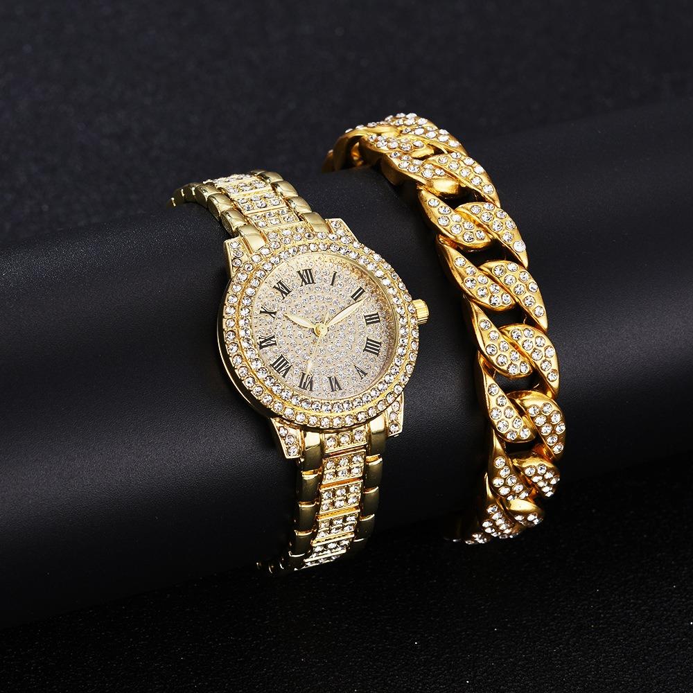 Ladies Watch Set, Steel Belt Full of Diamonds, High-end Quartz Watch Temperament, Business Leisure Watch Wholesale