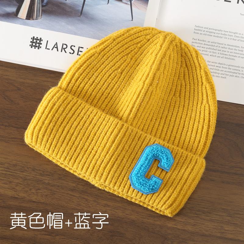 Autumn and Winter Letter Embroidery Big C Student Couple Knitted Hat Outdoor Warm and Cold Wool Hat
