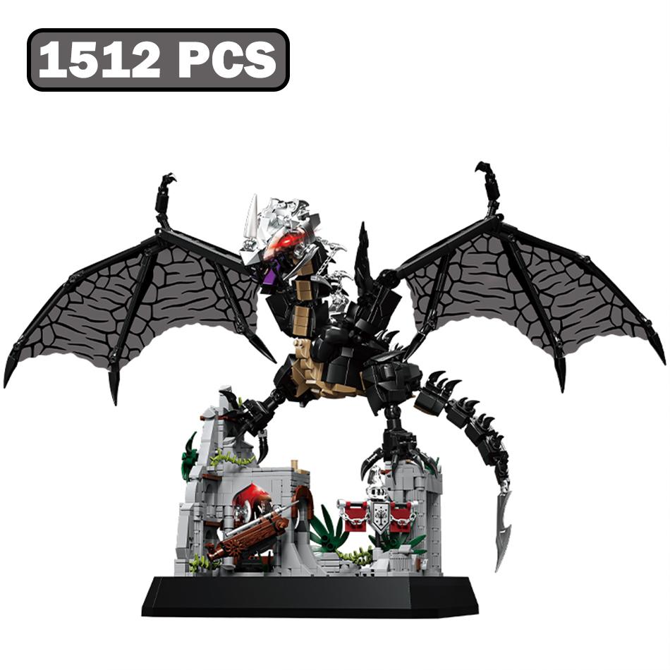 MOC Evil Dragon Beast Castle Ruins Scene Building Blocks Magic Animal Rings Dragon with Soft Wings Bricks Toys Kids Adults Gifts