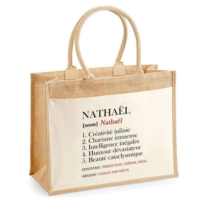 Sac de plage - PLANETEE - Jute avec poche Nathaël Définition - Coton - Beige - Grande contenance