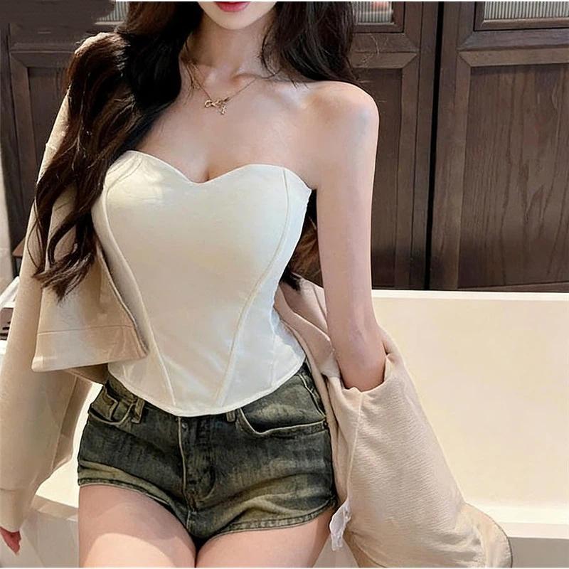 Fishbone Shapewear Women's Bustier Top With Built-in Padding Slimming High-Waist European Fashion Bandeau Corset Stylish Body Shaper Dress Wear