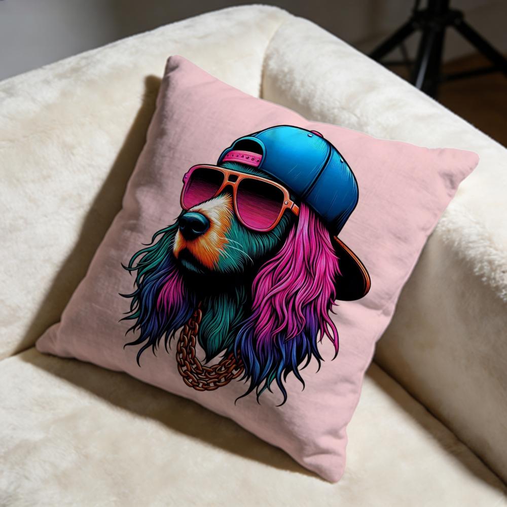 Colorful Painted Dog Cushion Cover Soft Decorative Pillow Case Suitable for Bedroom Sofa Car Travel Use