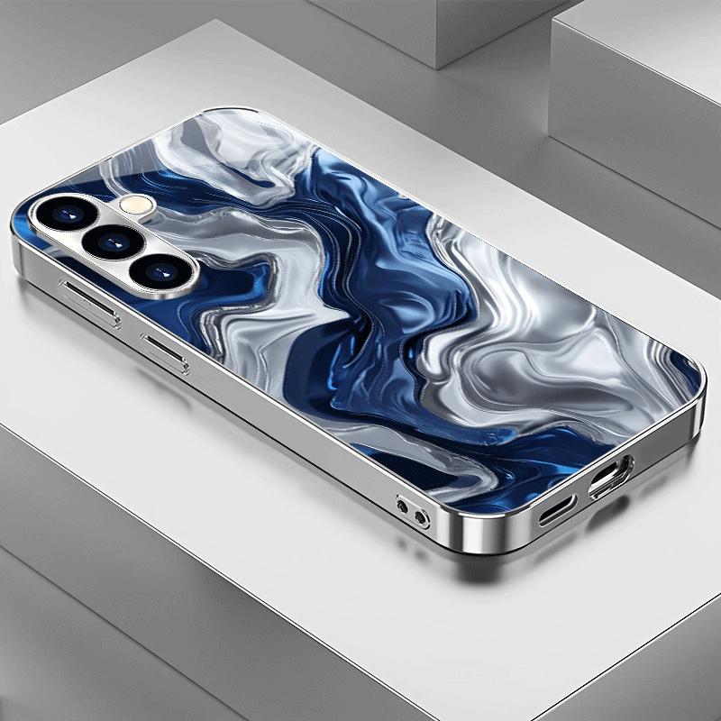 Artistic High-End Silver Blue Gradient Electroplated Silver Phone Case for Samsung for Galaxy S25 S24 S23 S22 S21 S20 Note