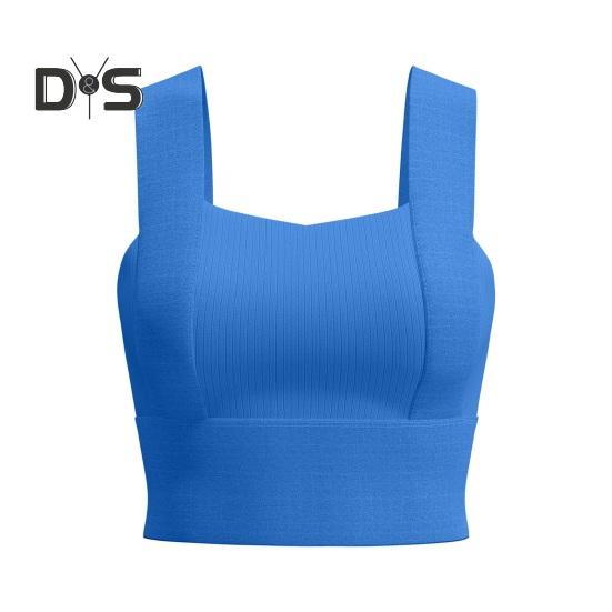 

Женский спортивный бюстгальтер с квадратным вырезом, укороченный топ для тренировок со встроенным бюстгальтером для йоги, спортзала, фитнеса, бега M синий