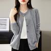Women's 2024 Spring/Autumn Wool Knit Cardigan - Round Neck Cashmere Sweater Top