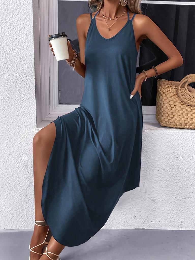 European & American Women's Solid Color Sleeveless Maxi Slip Dress