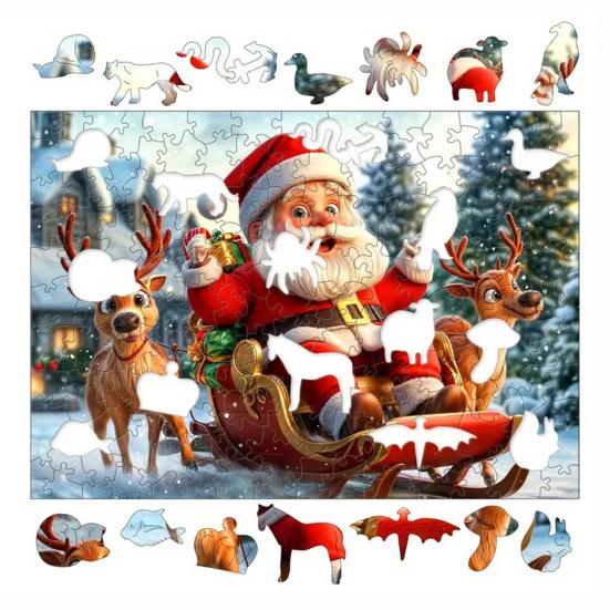 

1 Набор Рождественский Деревянный Пазл Зимний Праздник Санта Клаус Олень Упряжка Пазл Развивающая Игрушка S M