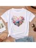 Women's Floral Heart Print Short Sleeve T-Shirt Summer T Shirt Girl O Neck Funny Y2K Tops Tee Female 90s Casual Clothing