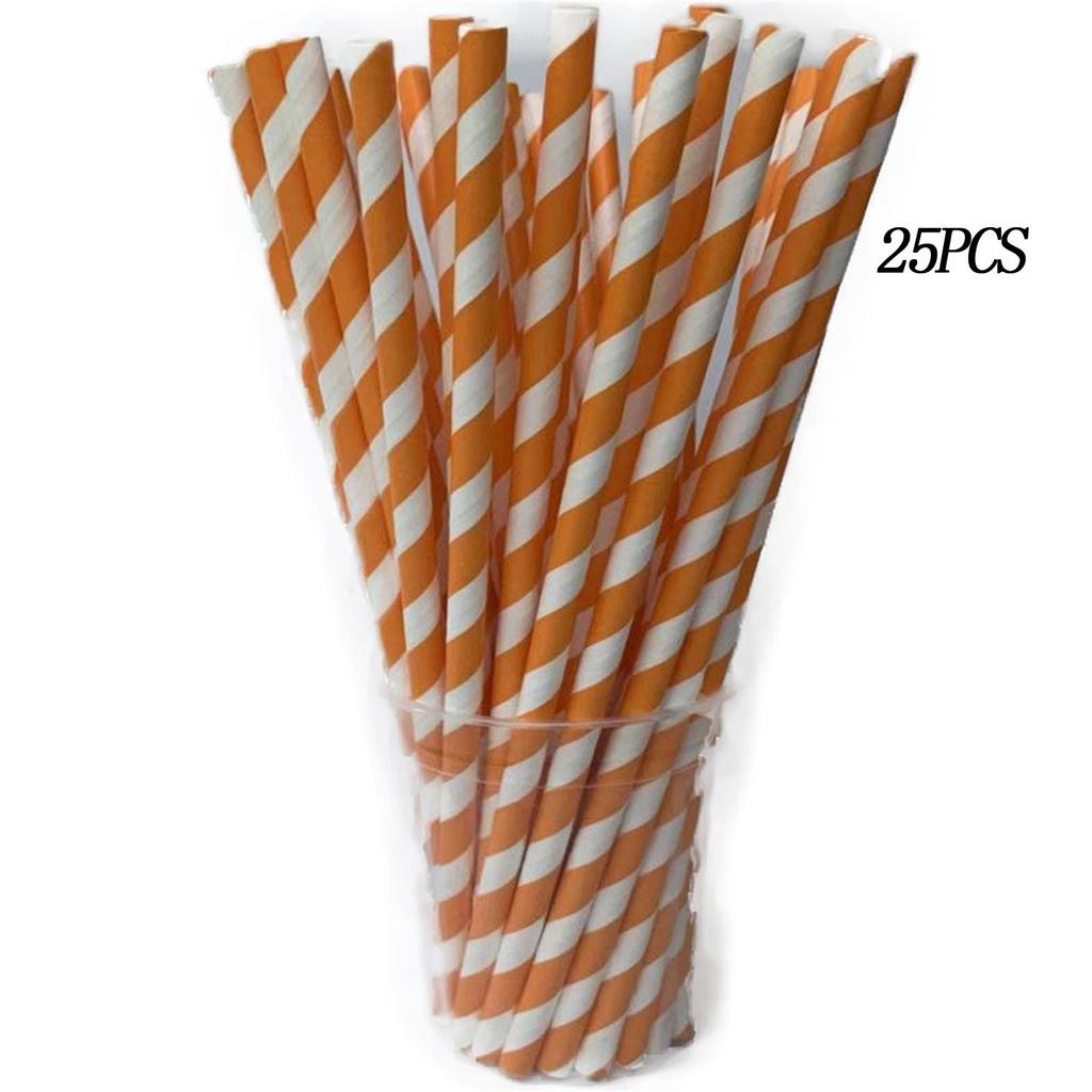 25Pcs Retro Stripe Paper Drinking Straws Vintage Polka Party Wedding Birthday Straw