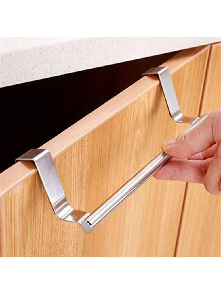 1PC Hanging Stainless Steel Single Pole Towel Rack Without Punching, Cabinet Door Back Type Cloth Ha