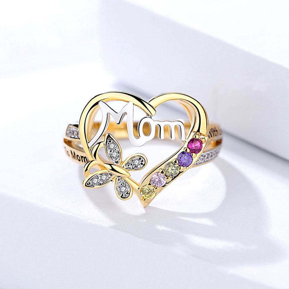 Boho Herz Schmetterling Ring - Zweifarbig Gold Kupferfarben Bunter CZ Ring für Damen Tägliches Tragen 9 white