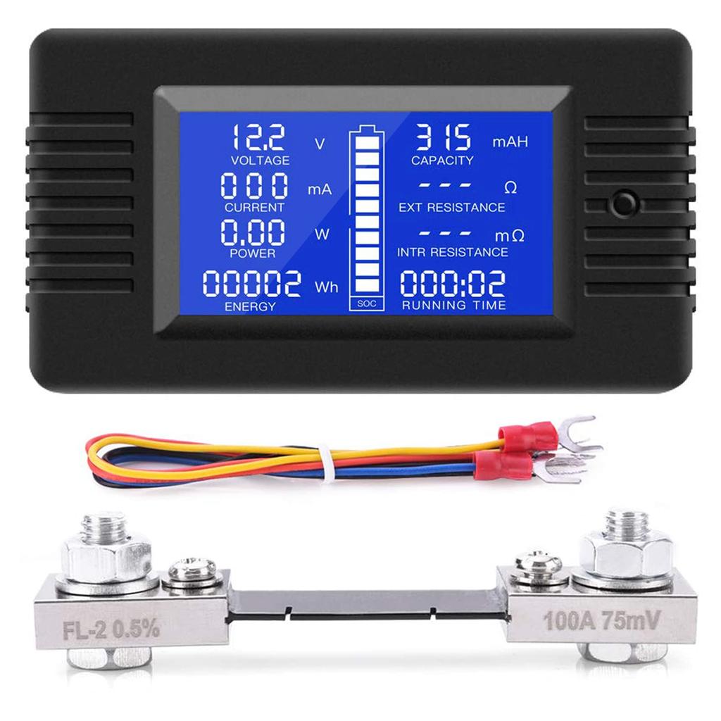 YOJOCK DC Digital DC 100A LCD Display Digital Meter with 100A Includes Internal and Capacity 9-in-1 Voltmeter/Ammeter, 0-200V Voltage/Current/Energy