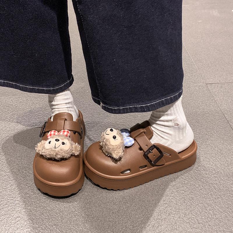 Cute cartoon bag head half slippers women wear thick-soled height-enhancing cool slippers in summer