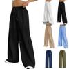 Western Women's Casual Solid Color Drawstring Straight Leg Slight Flare Pocket Casual Pants