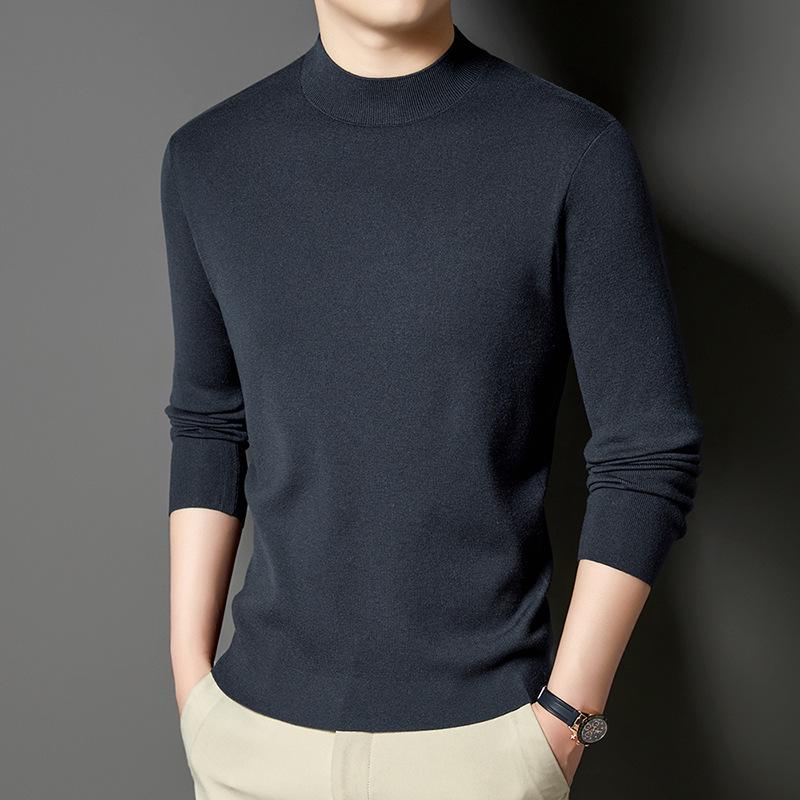 Machine-Washable Men's Wool Sweater, Half-High Neck, 450g Australian Wool, Warm Base Layer, Autumn/Winter 4A Grade.