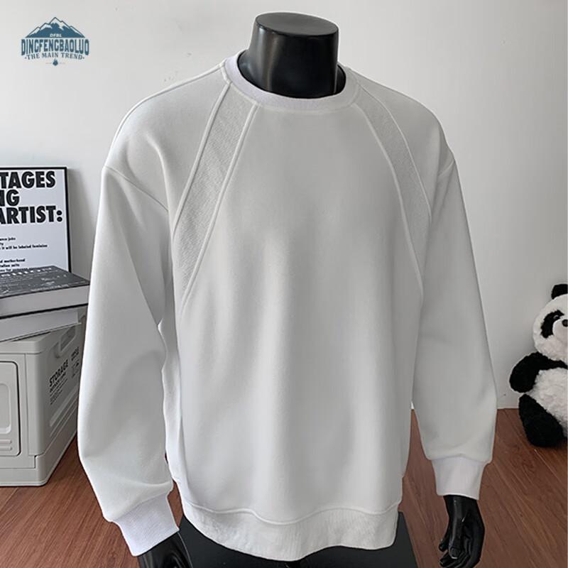 Dingfengbaoluo American Style Crewneck Sweatshirt Men Autumn Patchwork Deconstructed Solid Color Loose Casual Long Sleeve