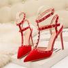 Fashion 10CM PUMPS 2025 Sexy slim stiletto nightclub women's shoes high-heeled shallow mouth pointed hollow rivet Roman sandals
