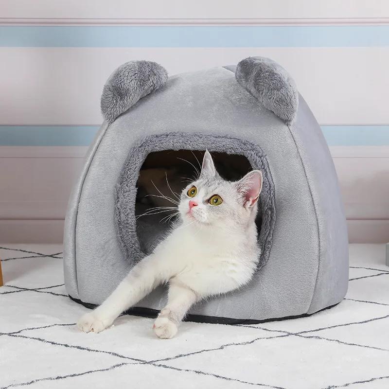 Cute Plush Bear Cat House Katzen Nest Puppy Kennel Small Dog Bed Winter Warm Cat Sleeping Bed Pet Animals Houses Pet Supplies