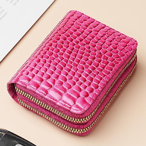 New Double Zipper Short Wallet ID Card Case Cards Wallet Diamond Patterned Embroidered Clutch Purse Women's Wallets Coin Purse