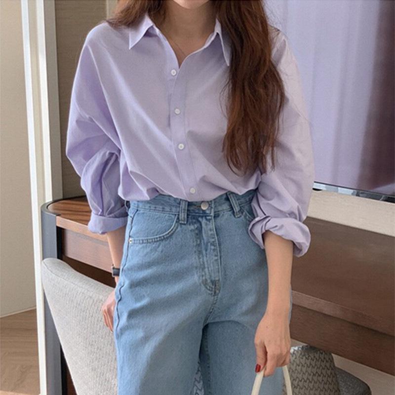 Women's Purple Korean-Style Slim Fit Long Sleeve Shirt: Spring/Autumn 2025 Collection