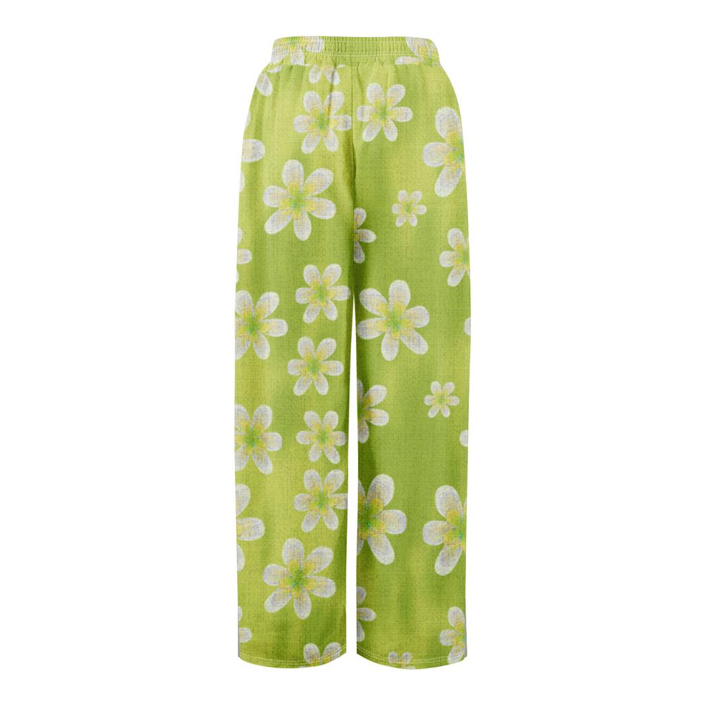 Women Summer Boho Palazzo Pants High Waist Wide Leg Floral Printing Casual Trousers With Pockets
