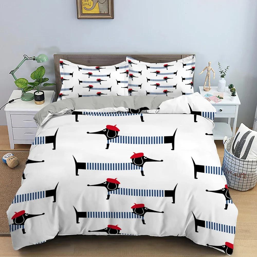 Funny Dachshund Duvet Cover Full King Size Sausage Dog Bedding Set Cartoon Pet Puppy Comforter Cover Kawaii Animal Bedclothes