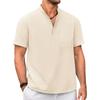 Cotton Linen T-shirt for Men Henley Neck Casual Solid Color Tees Short Sleeve Lightweight Breathable Vacation Beach Style Tops