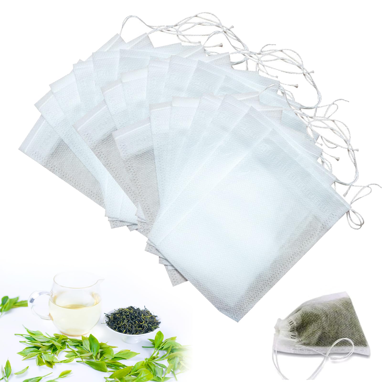 

wowjimi 300 Tea Bags, 7cm9cm, Disposable Empty Tea Bags, Non-Woven Fabric, Unbleached, Natural, for Loose Leaf Tea & Coffee, Strong Penetration, Drip