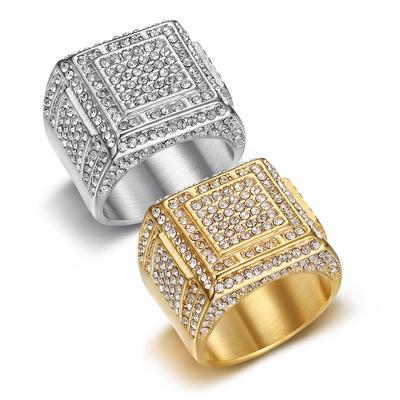 Nuevo anillo de discoteca de hip hop, anillo de lujo cuadrado con diamantes completos para hombre.