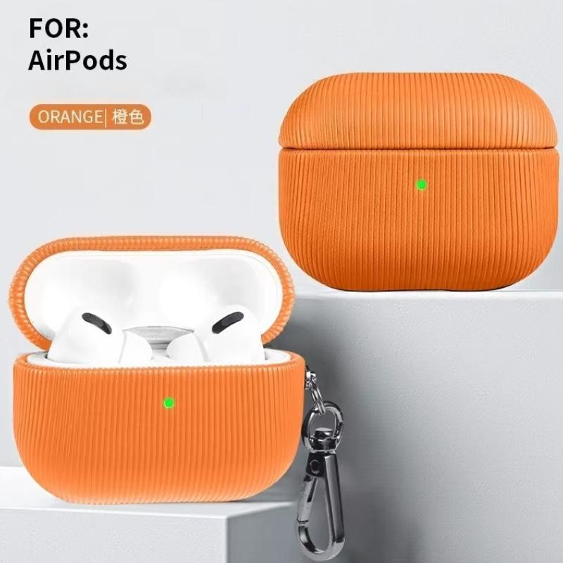 Luxury Striped Leather Headphone Case For AirPods Pro 2 3 Wireless Charging Box PC Hard Earphone Protector For Airpods 1 2 3 4