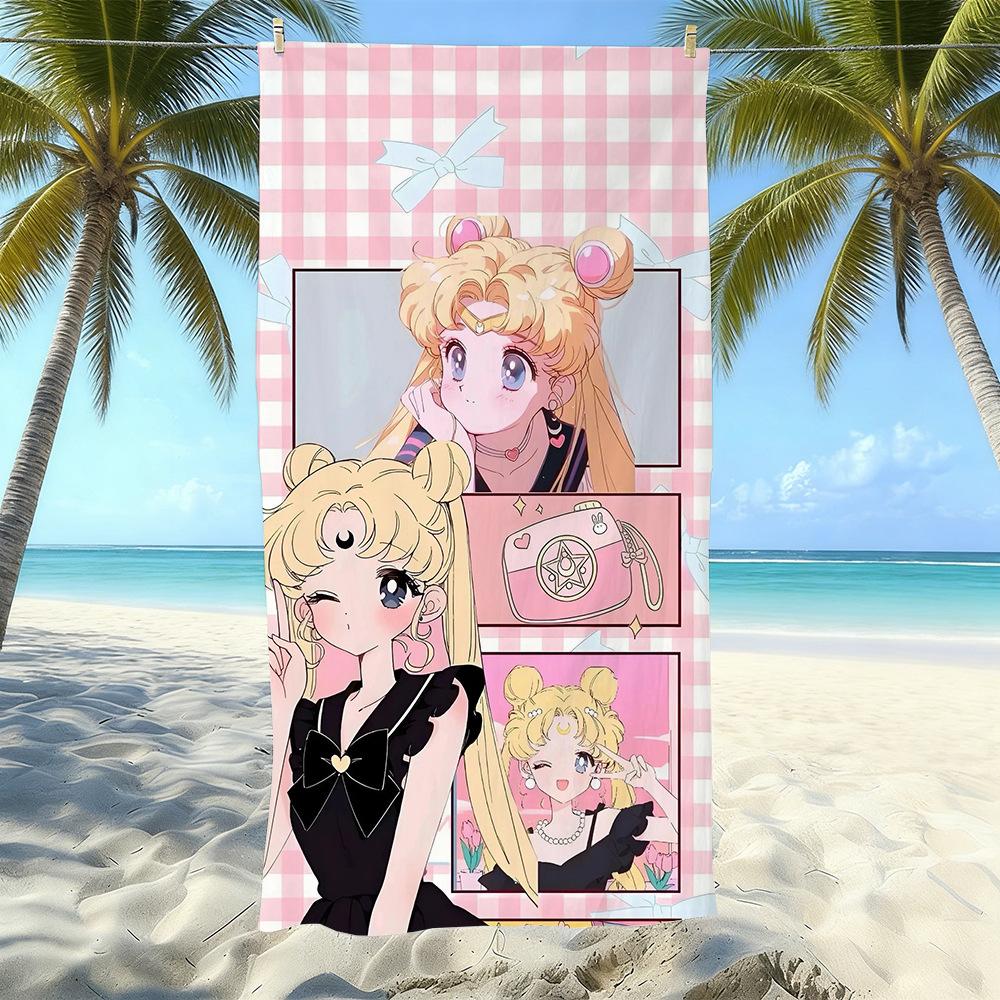 Sailor Moon Microfiber Beach Towel Quick-Drying Absorbent Cartoon Printed Swimming Bath Towel Seaside Portable