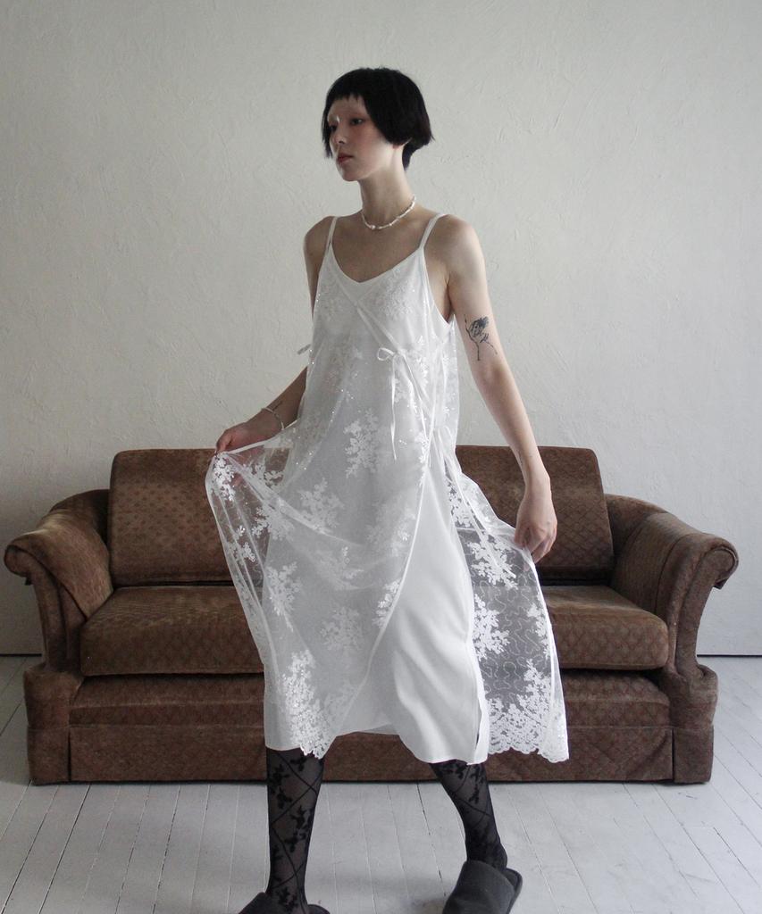 Rubati Sequin Lace Layered Dress _White