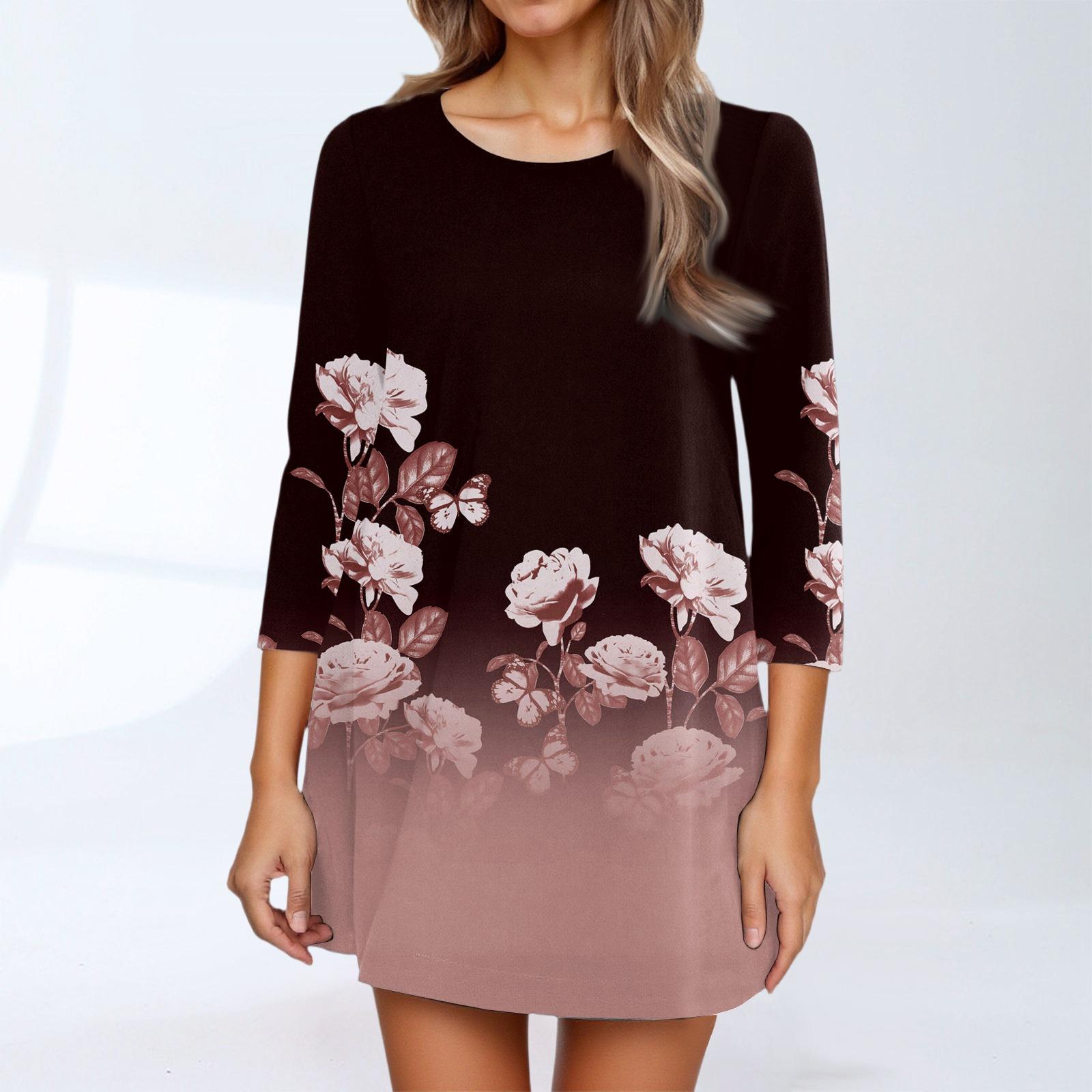 

Women s Fashion Casual Three,quarter Sleeve Round Neck Top XL